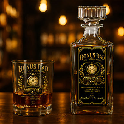 Bonus Dad - Personalized Father's Day Combo Whiskey Glass + Decanter, Father Day Gifts for Step Dad Bonus Dad-Myprintsy