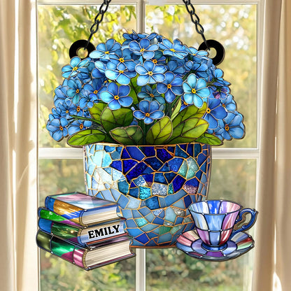 Book And Tea - Personalized Window Hanging Suncatcher-Myprintsy