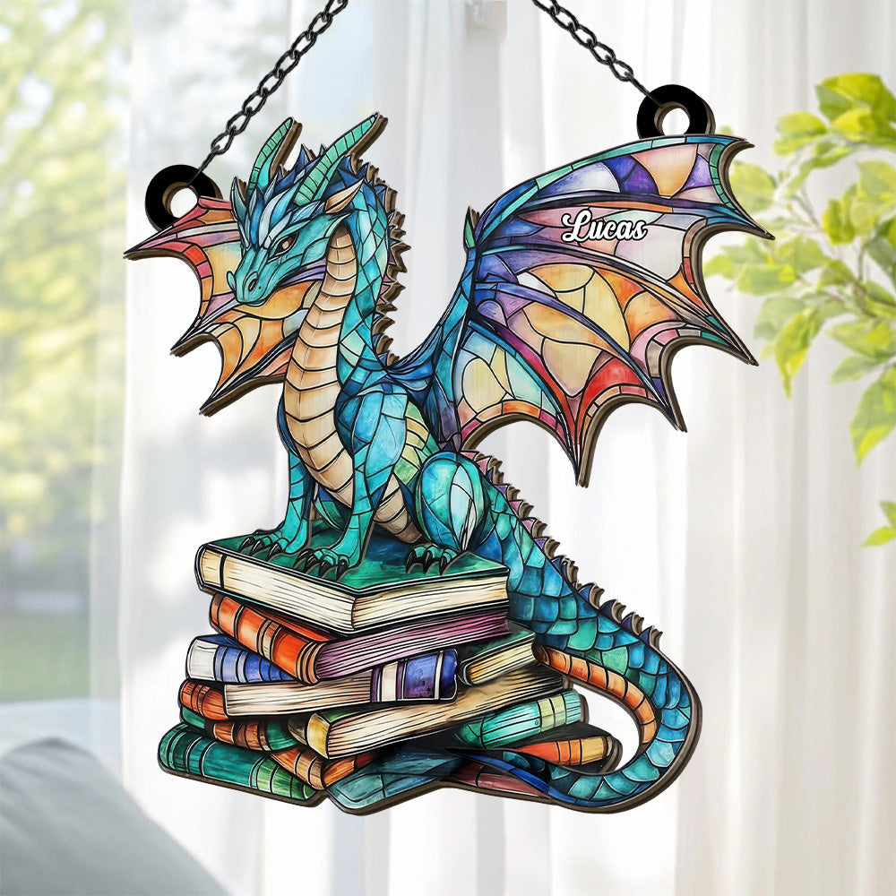 Book Dragon - Personalized Window Hanging Suncatcher-Myprintsy