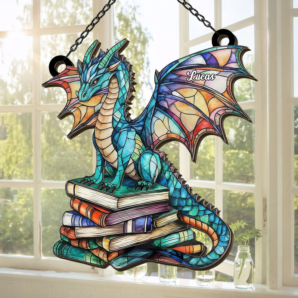 Book Dragon - Personalized Window Hanging Suncatcher-Myprintsy