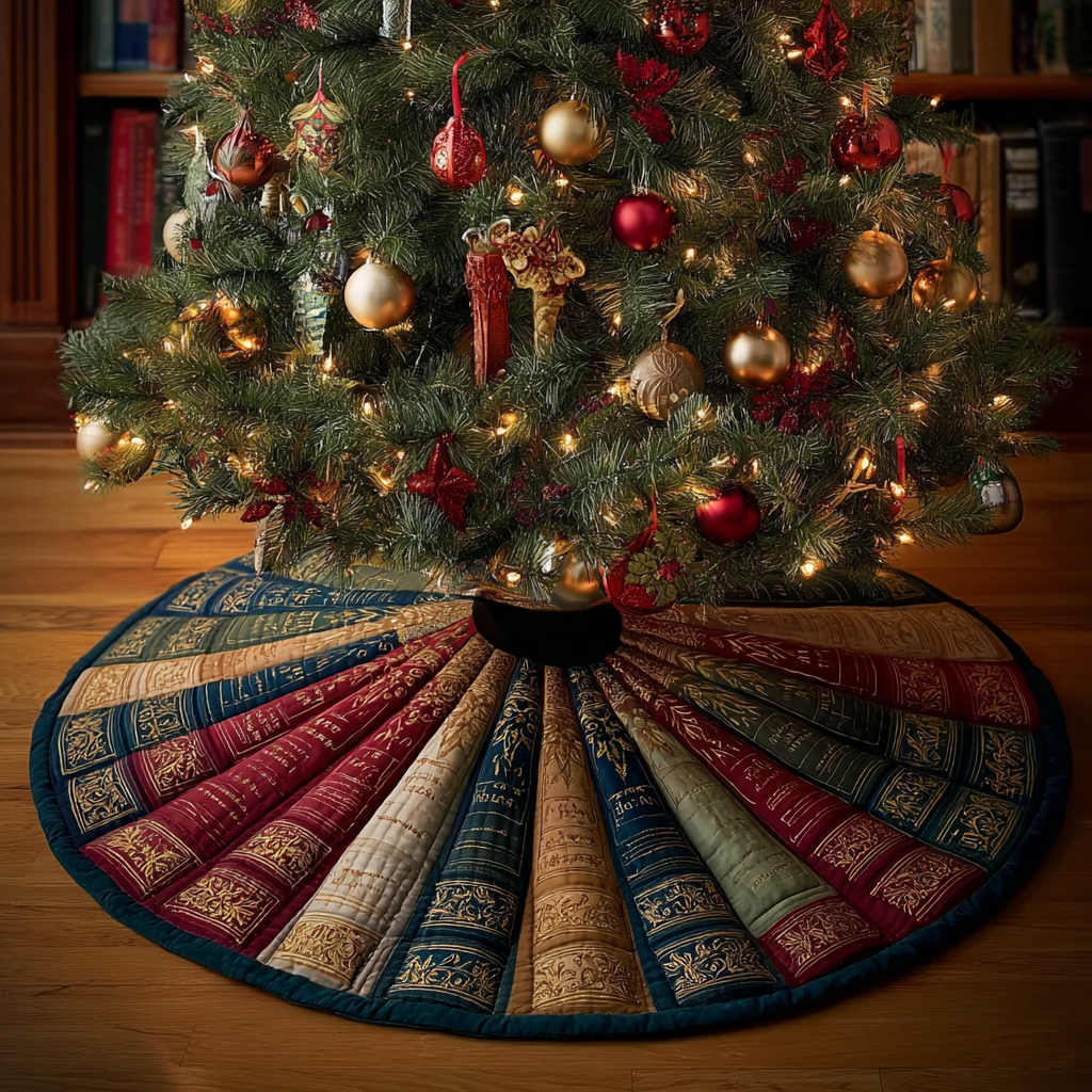 Book Haven Christmas Quilted Tree Skirt-Myprintsy