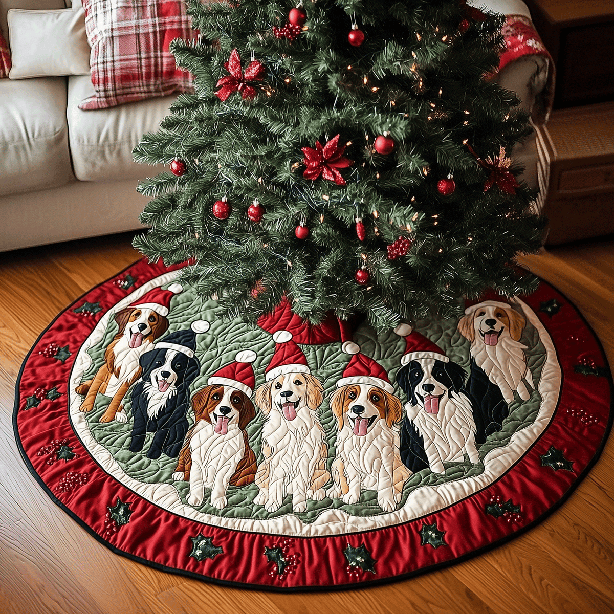 Border Collie Cheer Quilted Christmas Tree Skirt-Myprintsy
