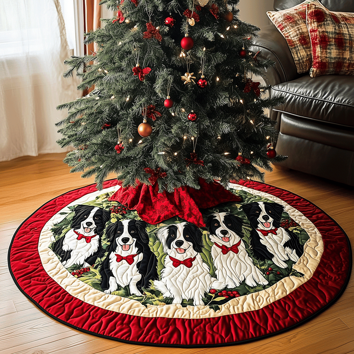 Border Collie Christmas Quilted Christmas Tree Skirt-Myprintsy