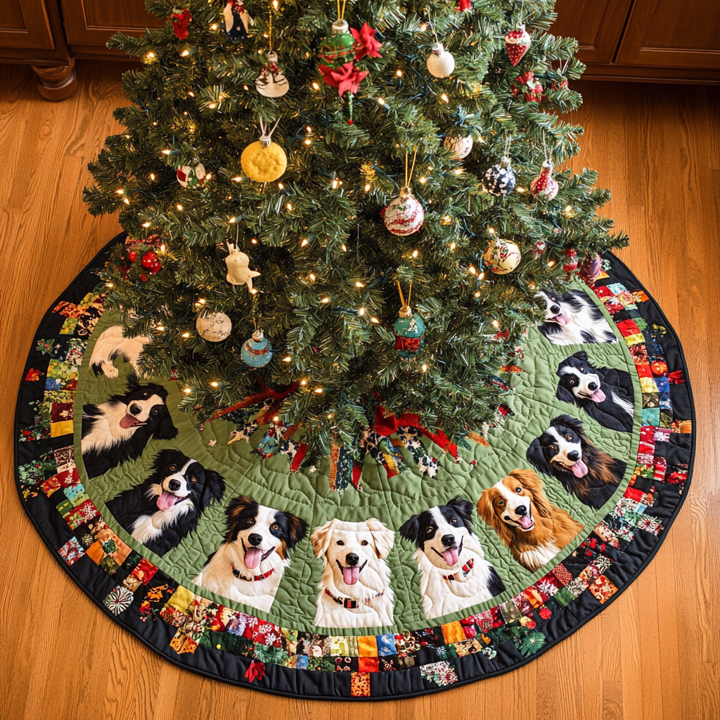 Border Collie Magic Christmas Quilted Tree Skirt-Myprintsy