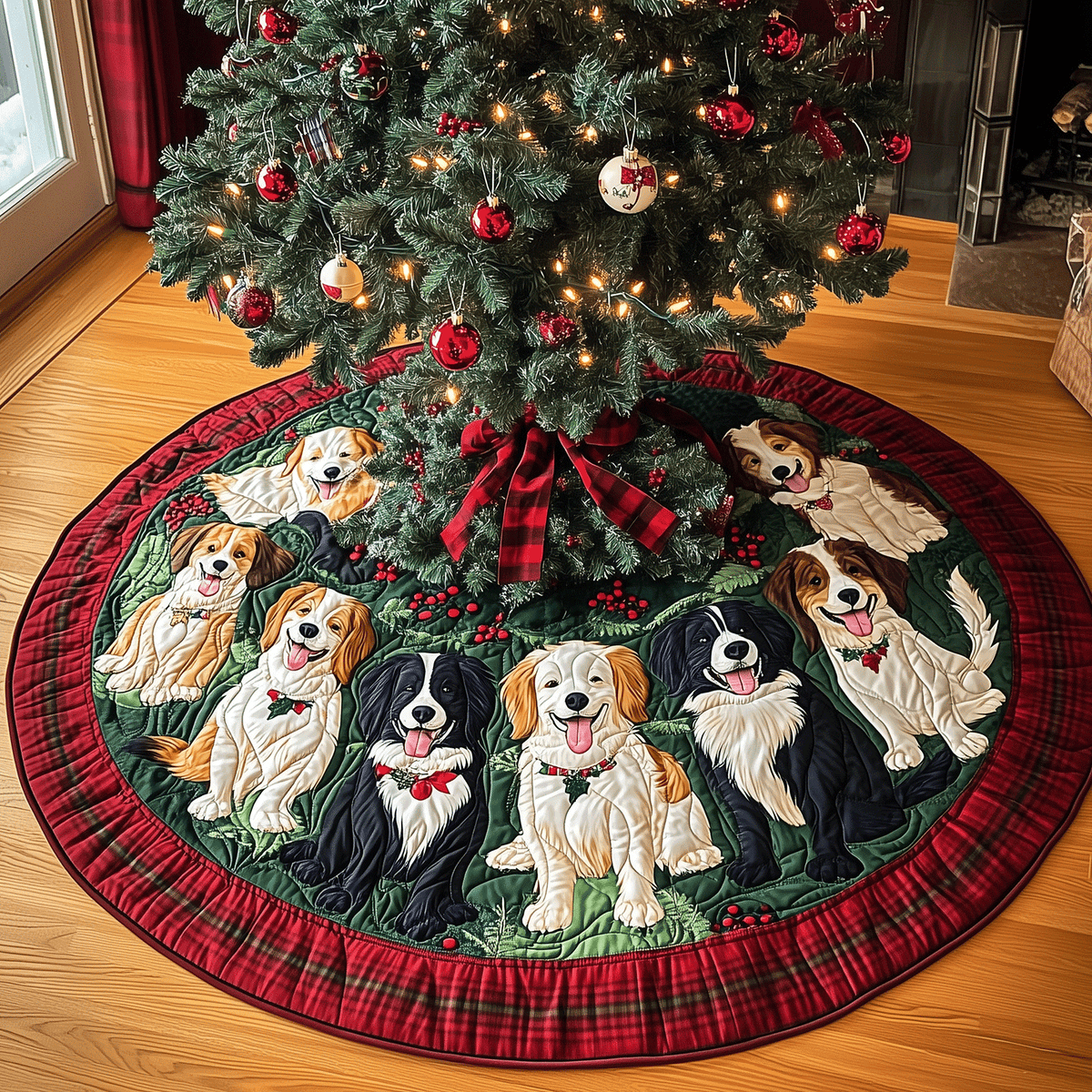 Border Collie Yuletide Quilted Christmas Tree Skirt-Myprintsy