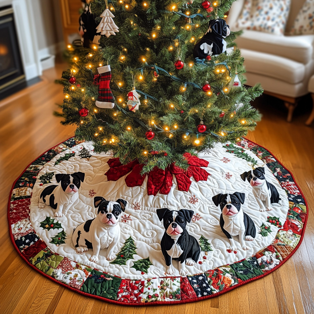 Boston Terrier Christmas Cheer Christmas Quilted Tree Skirt VTQ-Myprintsy