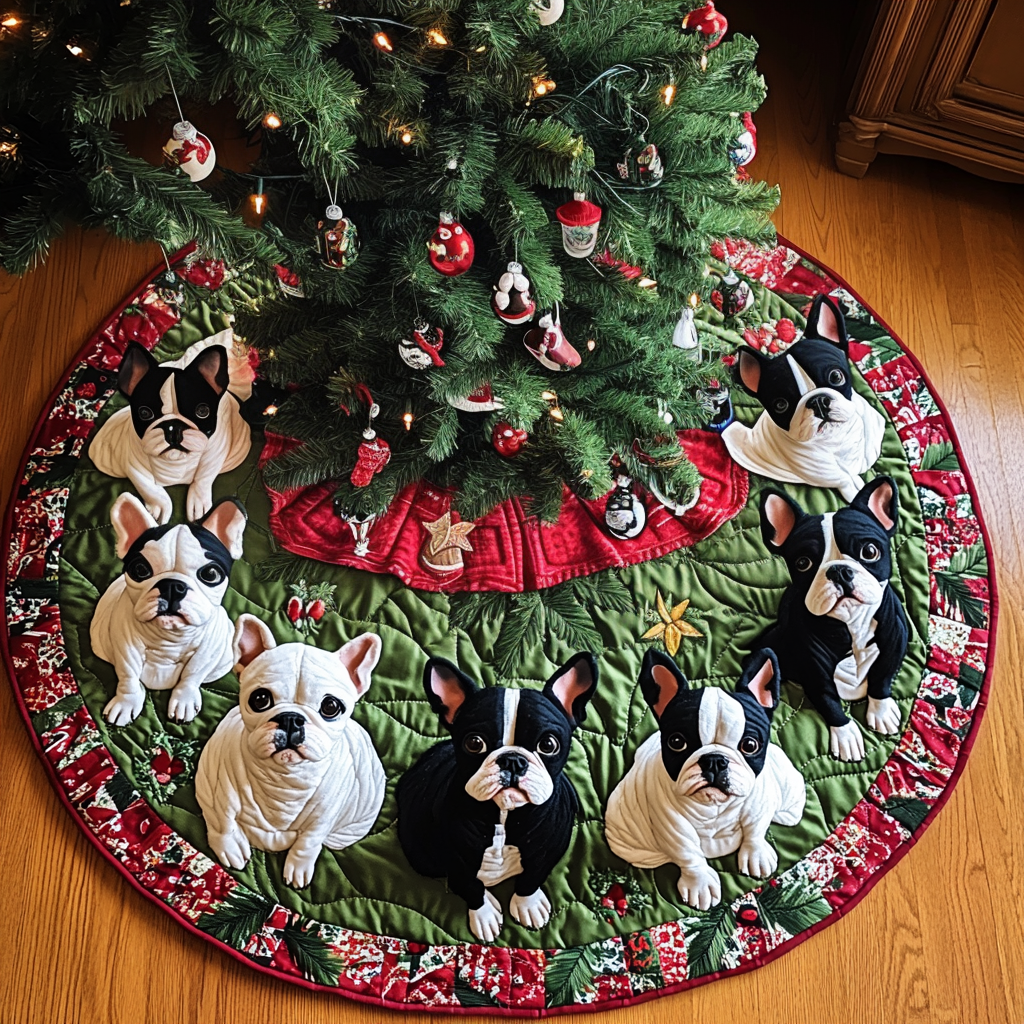 Boston Terrier Santa Paws Christmas Quilted Tree Skirt VTQ-Myprintsy