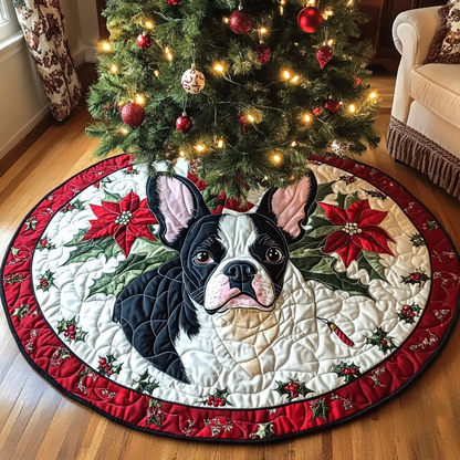 Boston Terrier Yuletide Spirit Christmas Quilted Tree Skirt VTQ-Myprintsy