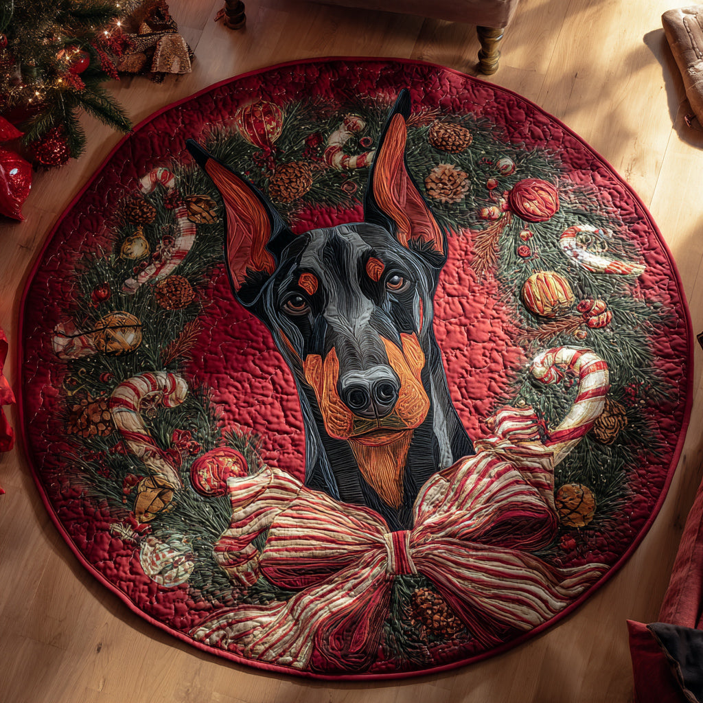Bow Doberman Candy Quilted Round Mat VTQ-Myprintsy