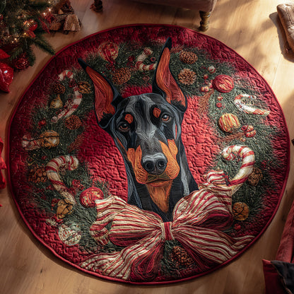 Bow Doberman Candy Quilted Round Mat VTQ-Myprintsy