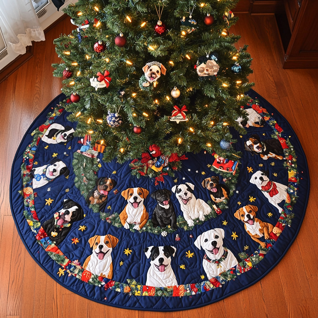 Boxer Tree Charm Christmas Quilted Tree Skirt-Myprintsy
