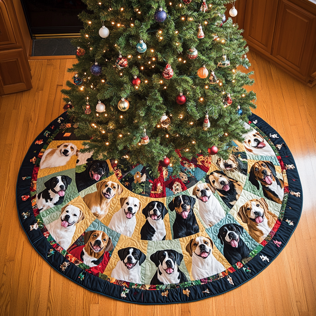 Boxer Wonderland Christmas Quilted Tree Skirt-Myprintsy