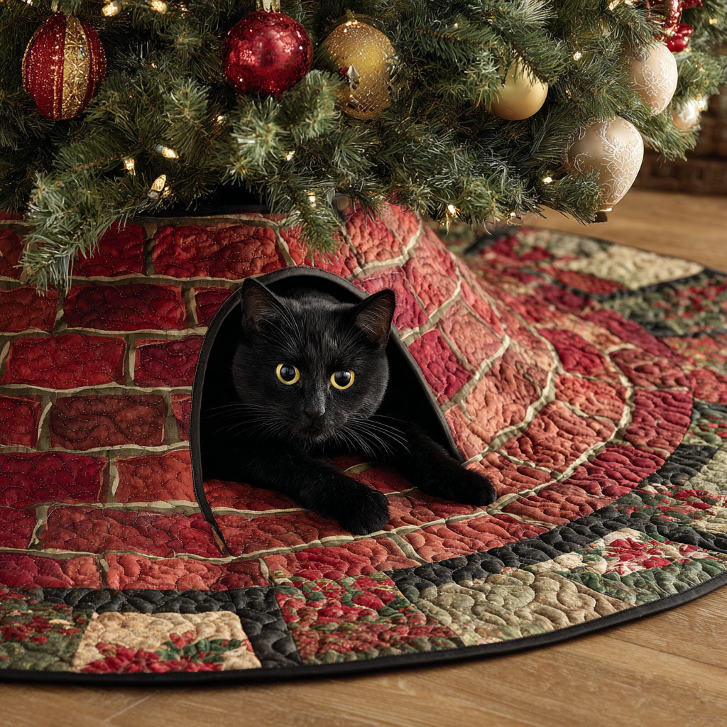 Brick Cozy Hideout Christmas Quilted Tree Skirt-Myprintsy