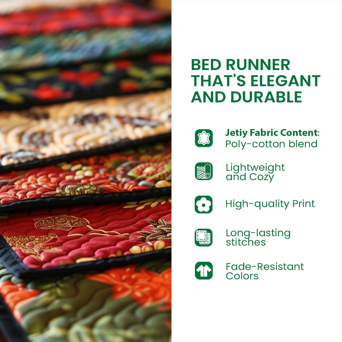 Bright Forest Quilted Bed Runner VTQ-Myprintsy