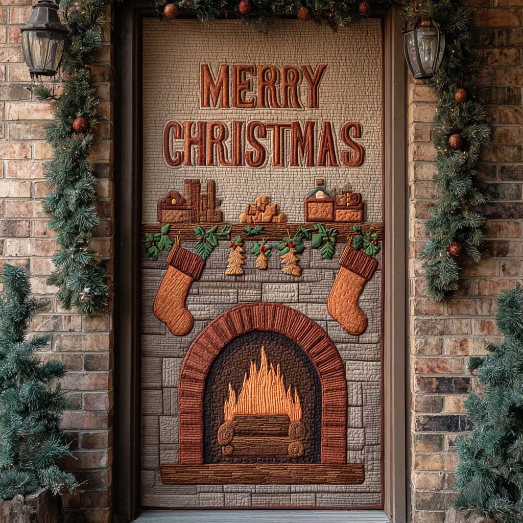 Brown Holiday Hearth Quilted Door Cover VTQ-Myprintsy