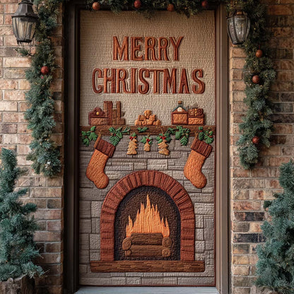 Brown Holiday Hearth Quilted Door Cover VTQ-Myprintsy