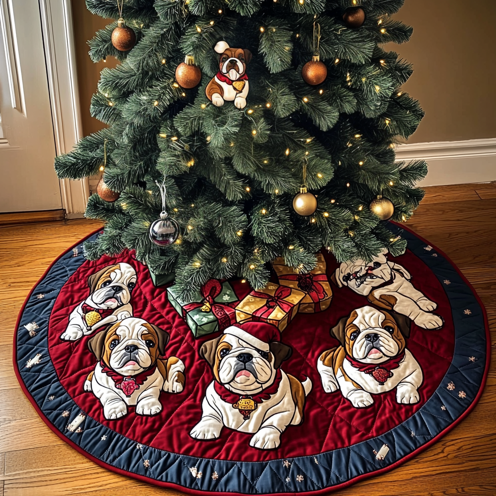 Bulldog Blessing Christmas Quilted Tree Skirt-Myprintsy