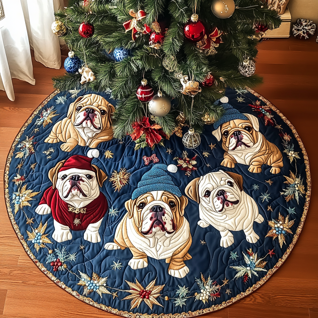 Bulldog Christmas Quilted Tree Skirt VTQ-Myprintsy