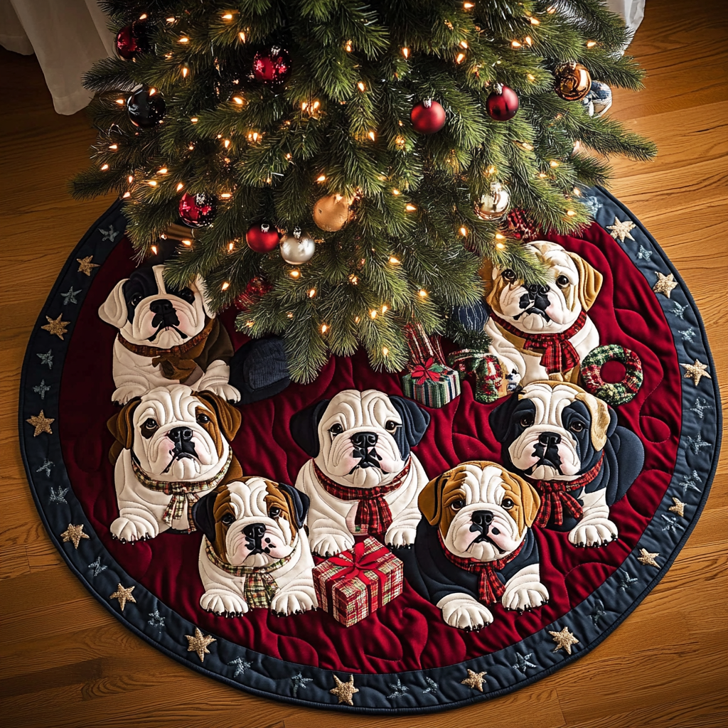 Bulldog Dreams Christmas Quilted Tree Skirt-Myprintsy