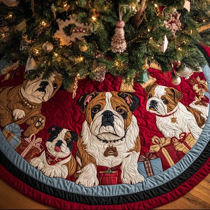 Bulldog Family Christmas Quilted Tree Skirt-Myprintsy