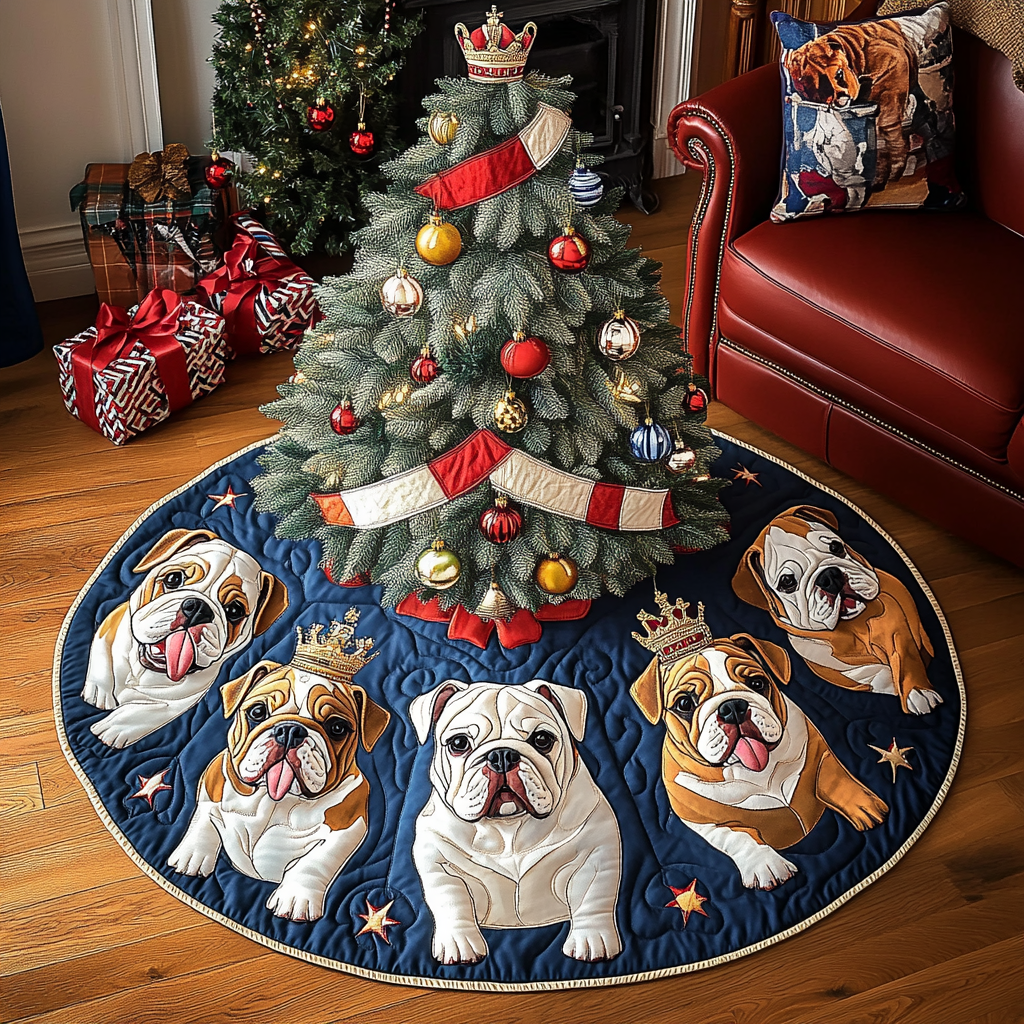 Bulldog Holiday Wishes Christmas Quilted Tree Skirt VTQ-Myprintsy