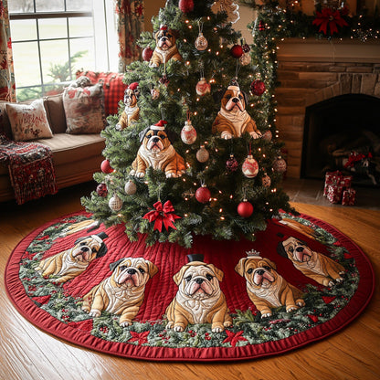 Bulldog Holly Nights Quilted Christmas Tree Skirt-Myprintsy