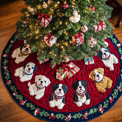 Bulldog Joy Christmas Quilted Tree Skirt-Myprintsy