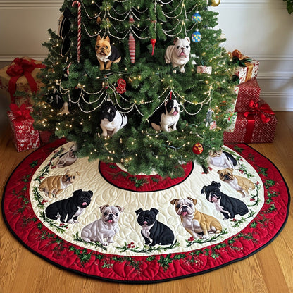 Bulldog Snowy Wishes Quilted Christmas Tree Skirt VTQ-Myprintsy