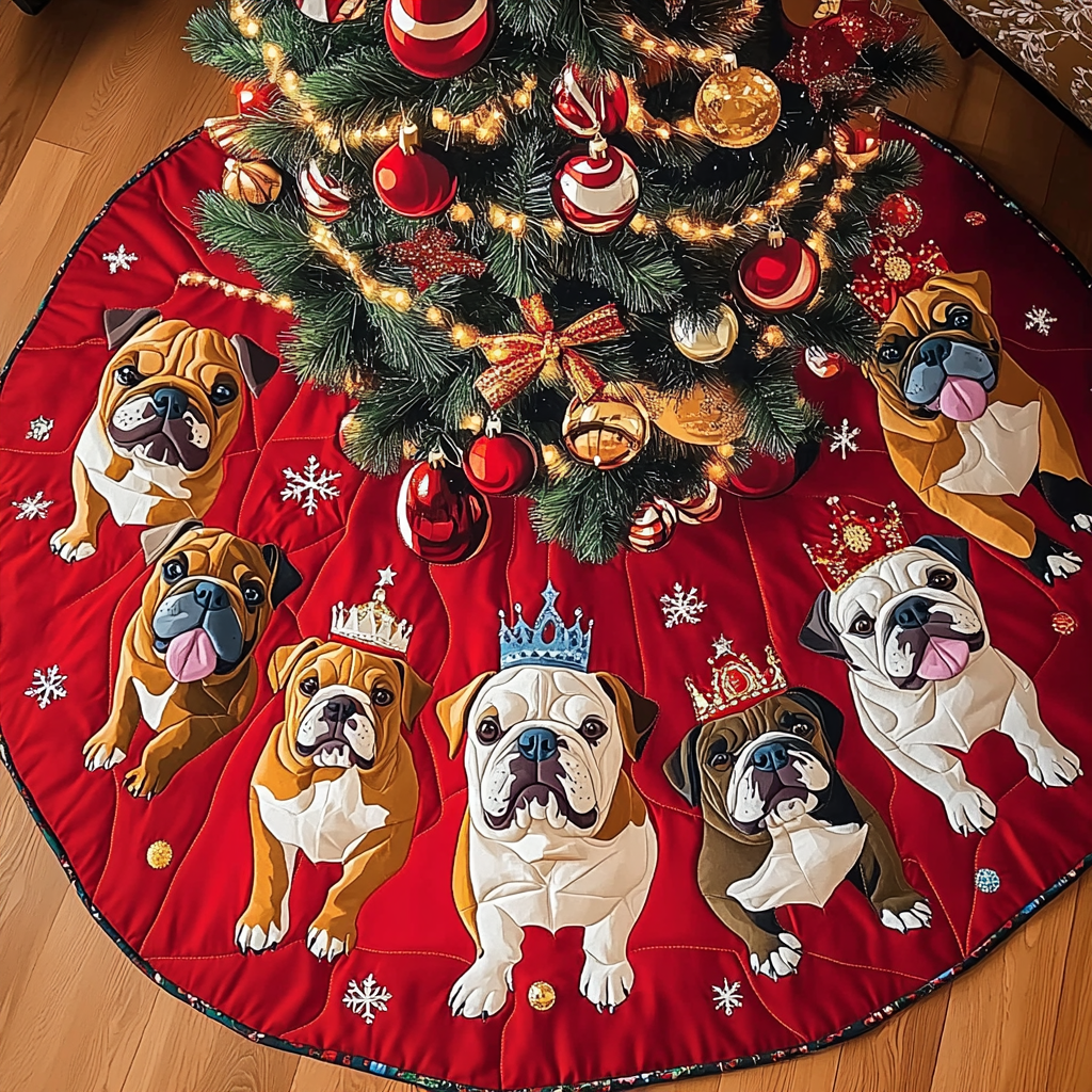 Bulldog Winter Cheer Christmas Quilted Tree Skirt-Myprintsy