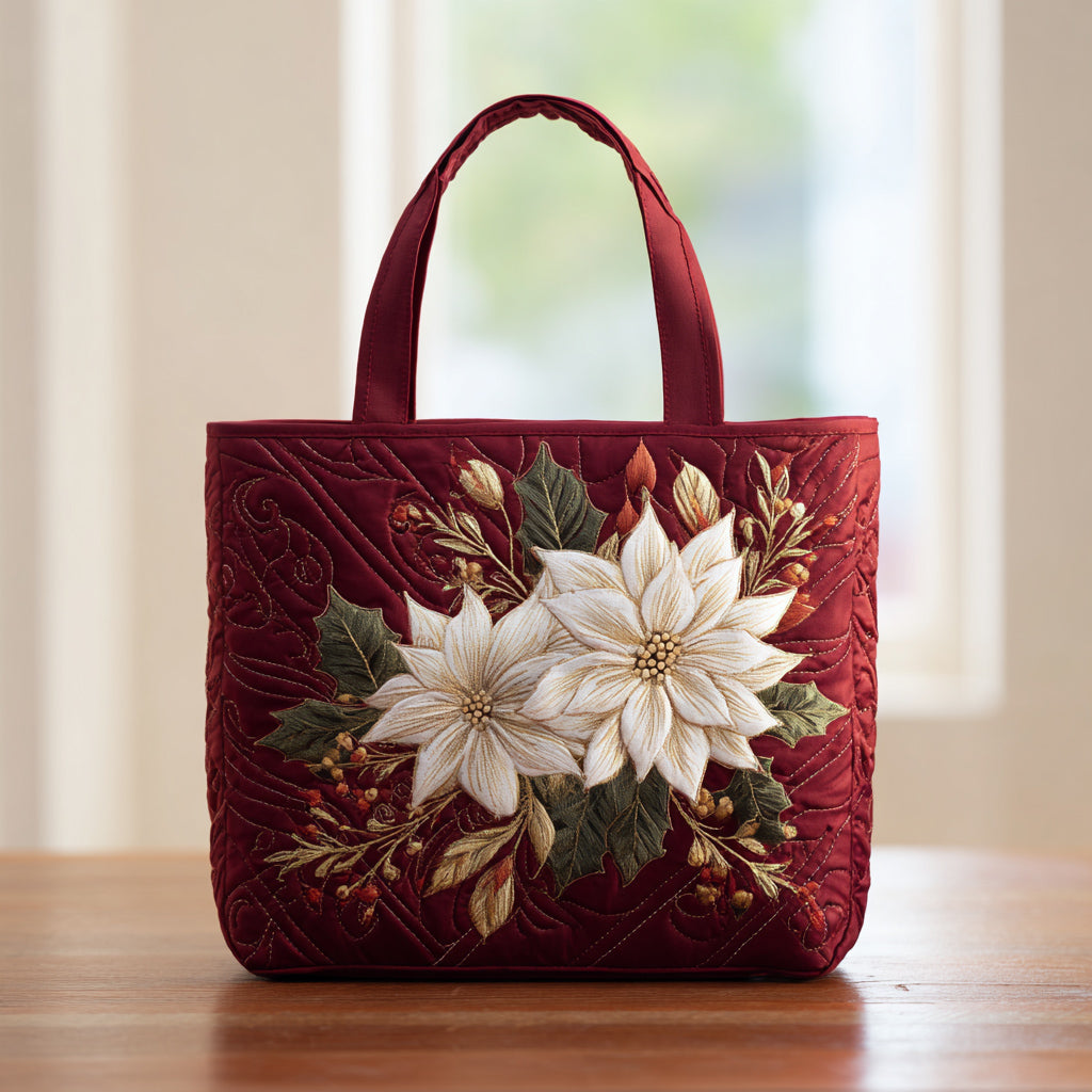 Burgundy Poinsettia Quilted Tote Bag VTQ-Myprintsy