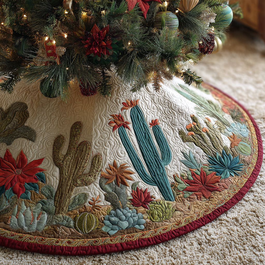 Cactus Forest Quilted Christmas Tree Skirt HH-Myprintsy