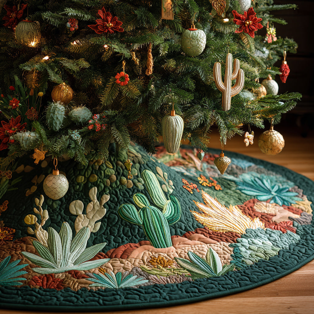 Cactus Scarlet Star Quilted Christmas Tree Skirt HH-Myprintsy