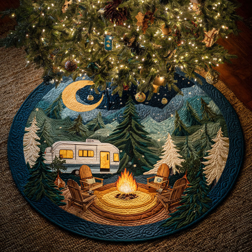 Campfire Night Christmas Quilted Tree Skirt-Myprintsy