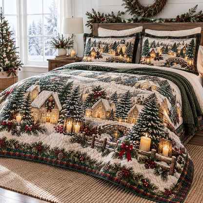 Candlelit Christmas Village -Piece Quilted Bedding Set VTQ-Myprintsy