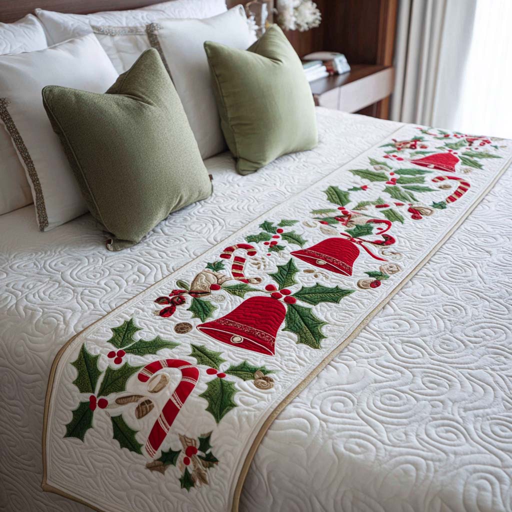 Candy Cane Bells Quilted Bed Runner VTQ-Myprintsy