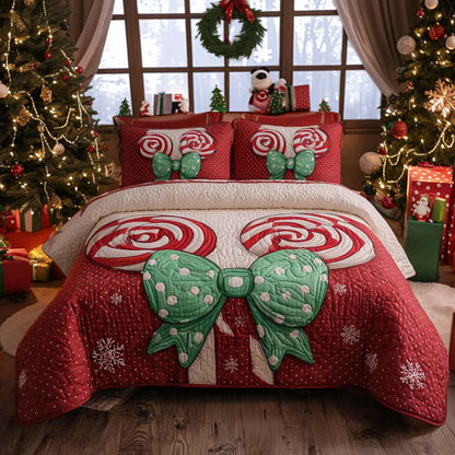 Candy Cane Bow -Piece Quilted Bedding Set VTQ-Myprintsy