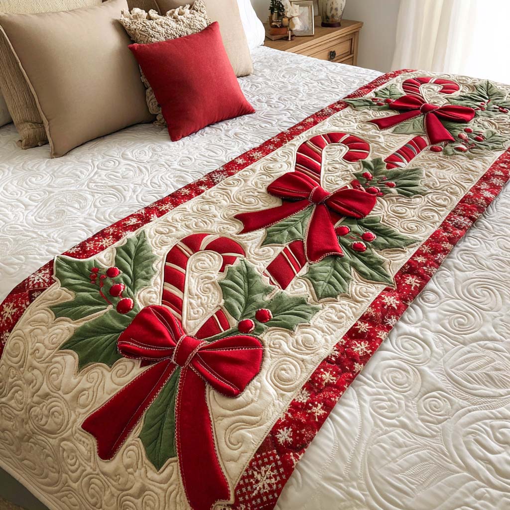 Candy Cane Joy Quilted Bed Runner VTQ-Myprintsy