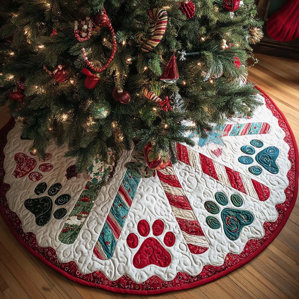 Candy Paws Christmas Quilted Tree Skirt VTQ-Myprintsy