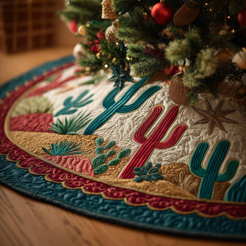 Canyon Cactus Sand Quilted Christmas Tree Skirt HH-Myprintsy