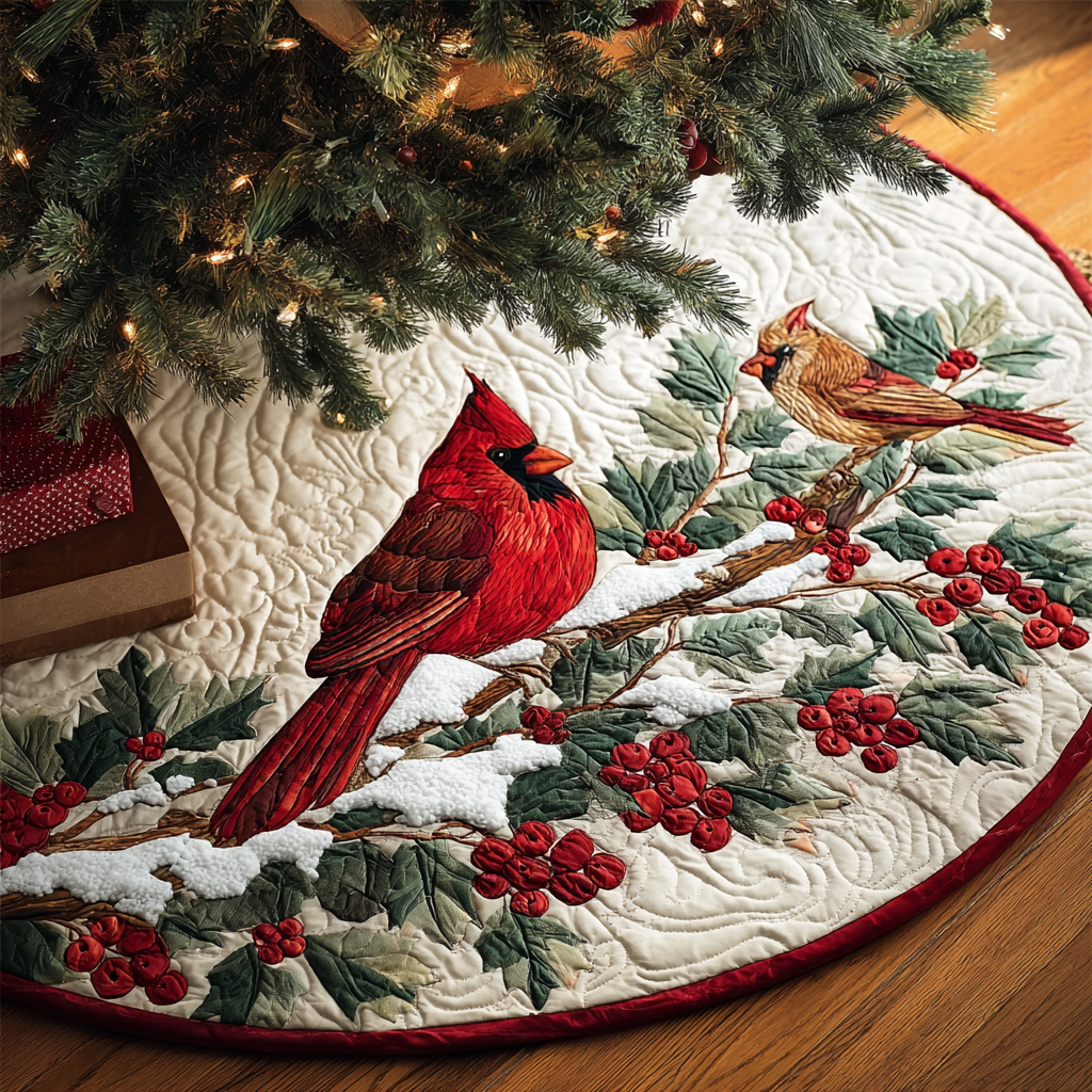 Cardinal Grace Christmas Quilted Tree Skirt VTQ-Myprintsy