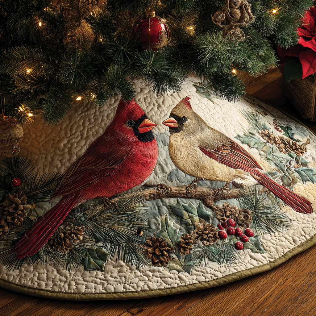 Cardinal Grace Christmas Quilted Tree Skirt VTQ-Myprintsy