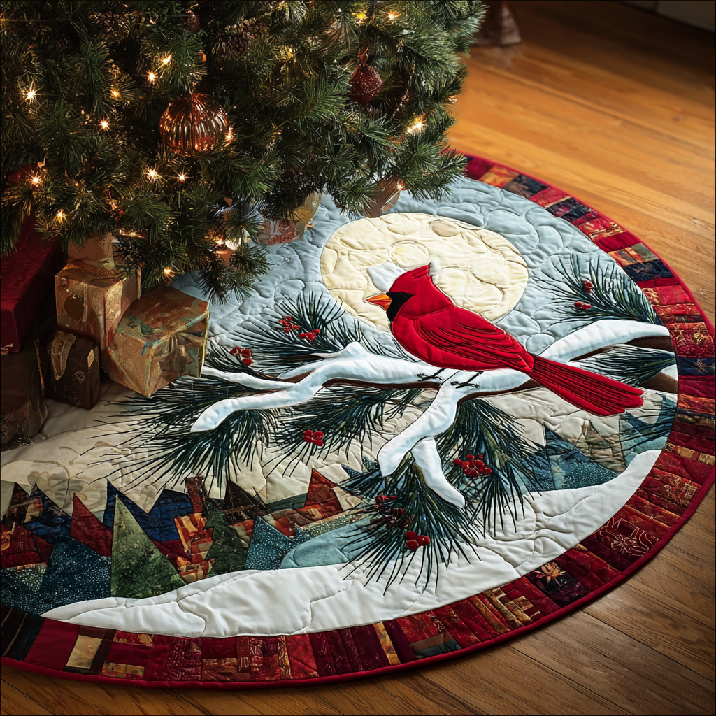 Cardinal Haven Christmas Quilted Tree Skirt-Myprintsy