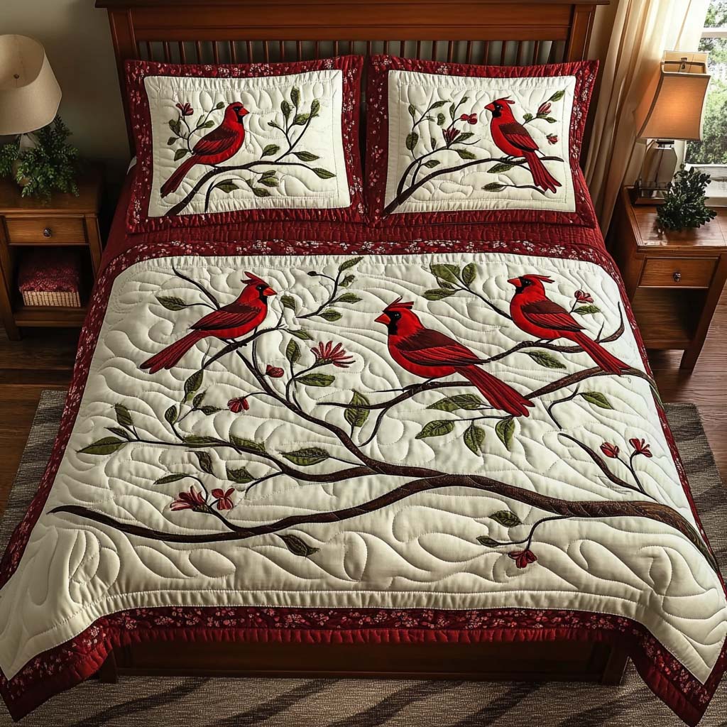 Cardinal Joy -Piece Quilted Bedding Set VTQ-Myprintsy