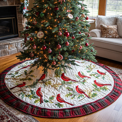 Cardinal Joy Quilted Christmas Tree Skirt-Myprintsy