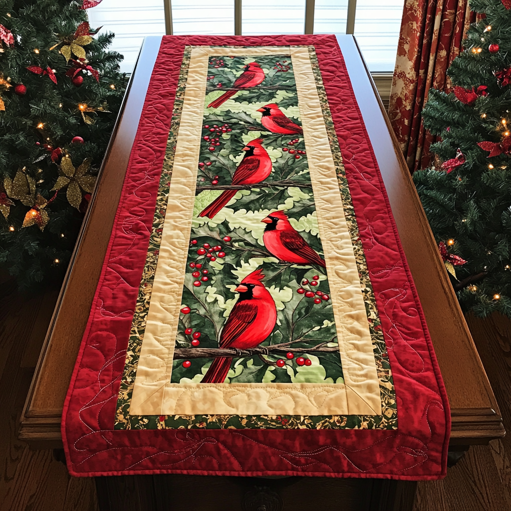 Cardinal Snowy Perch Quilted Table Runner VTQ-Myprintsy