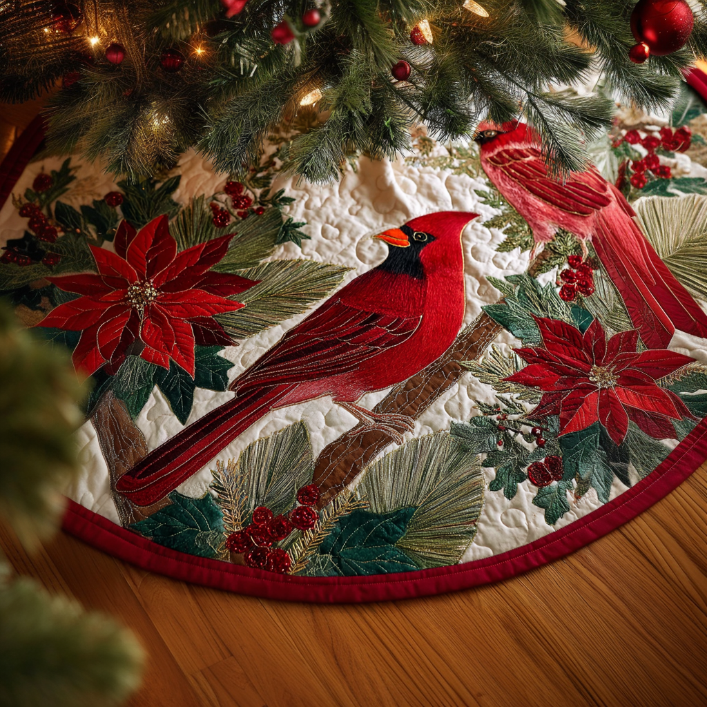 Cardinal Song Christmas Quilted Tree Skirt-Myprintsy