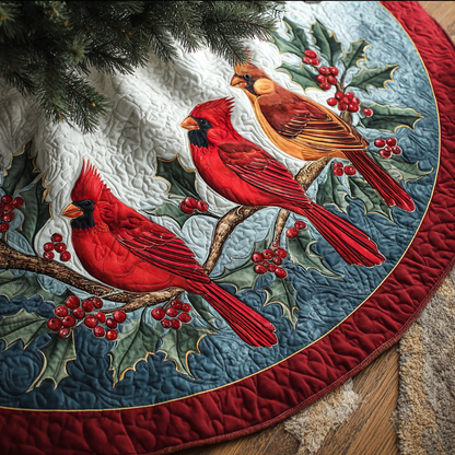 Cardinal Spirit Christmas Quilted Tree Skirt-Myprintsy