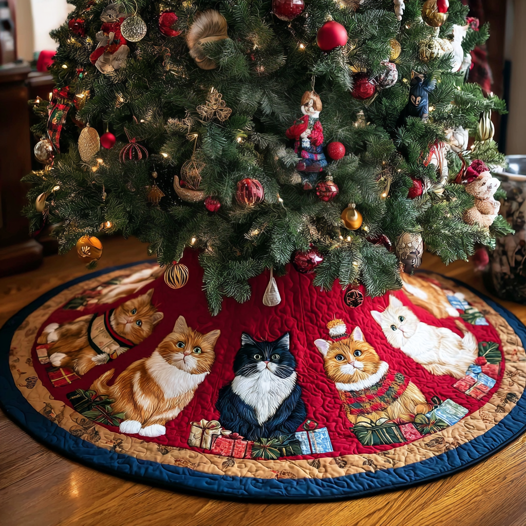 Cat Cheer Christmas Quilted Tree Skirt VTQ-Myprintsy