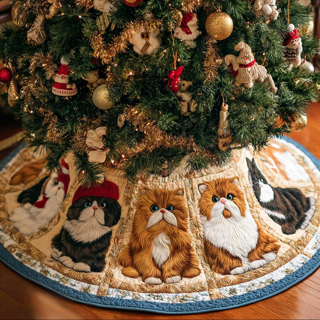 Cat Delight Christmas Quilted Tree Skirt-Myprintsy