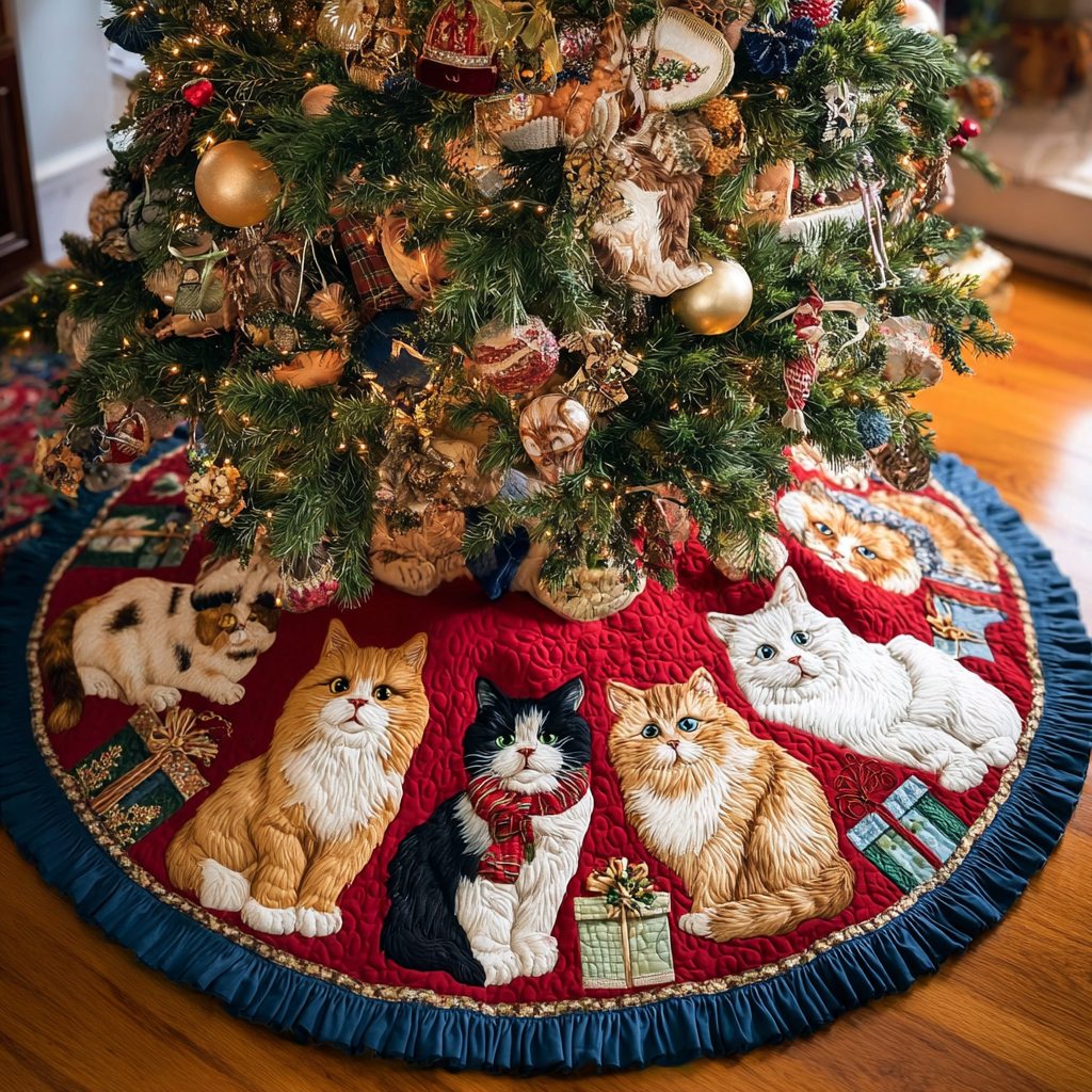Cat Whispers Christmas Quilted Tree Skirt-Myprintsy